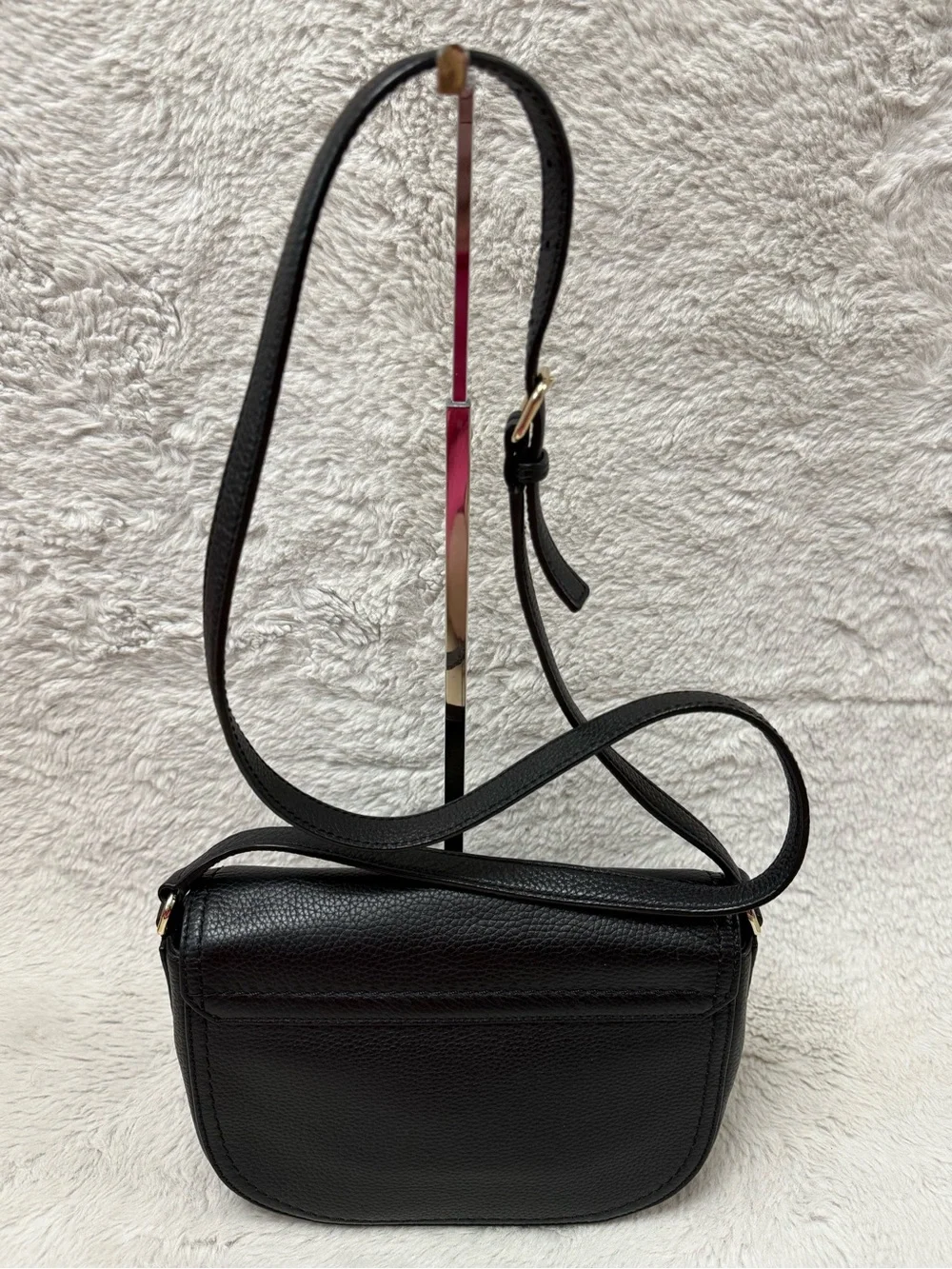 kate spade NY Black Pebbled Leather Flap Shoulder/Crossbody with Gold Logo